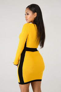 Yellow & Black Knit Body-Con Dress